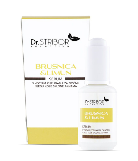 brusnica & limun Serum s voćnim kiselinama za noćnu njegu kože sklone aknama